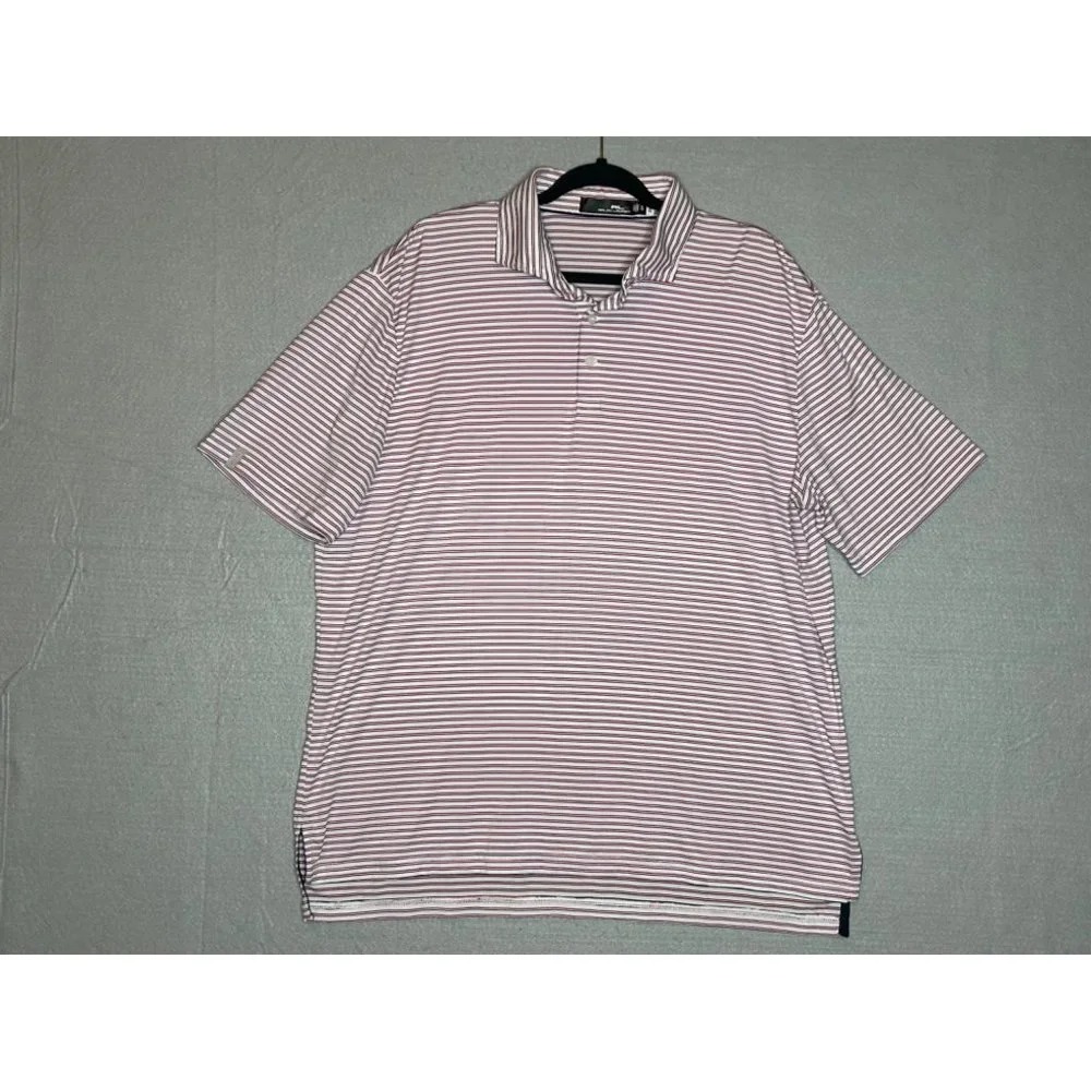 Ralph Lauren‎ RLX Mens XL Pink White Stripe Wicking Golf Performance Polo